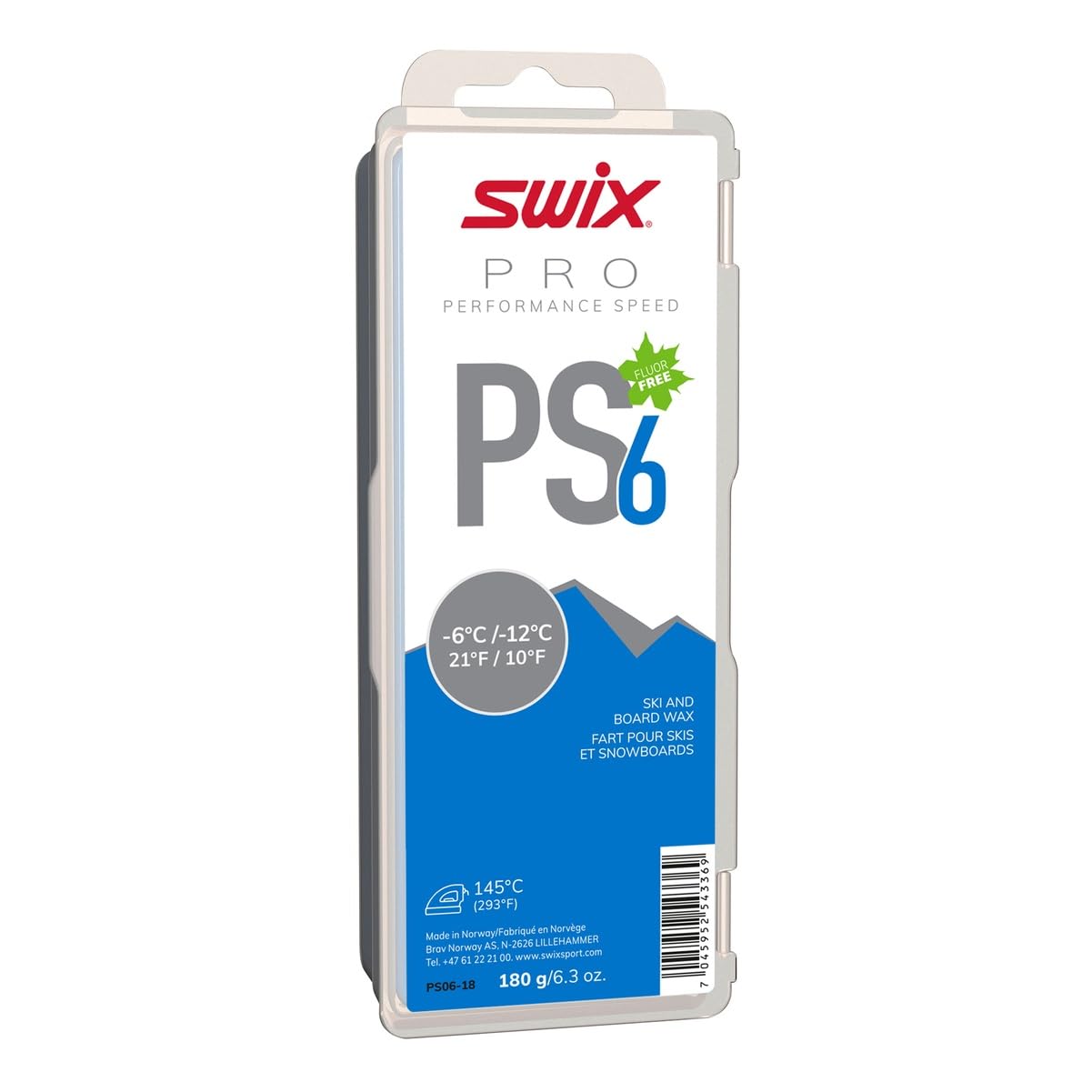 SWIX PS6 Blue PS06-18 Racing Wax, Basic, 6.3 oz (180 g), -6 to